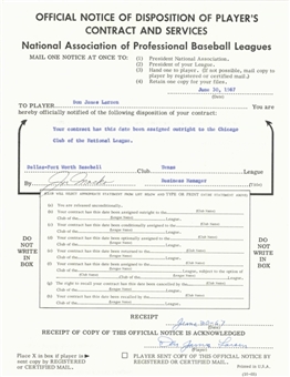 1967 Don Larsen Signed Player 1-Page Tranfer Document From the Dallas-Fort Worth Spurs to the Chicago Cubs (Steiner)